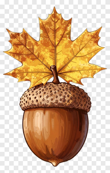 Acorn With Maple Leaf PNG