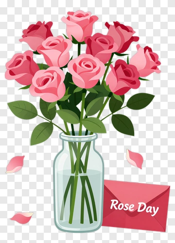 Roses In A Glass Vase With Envelope PNG