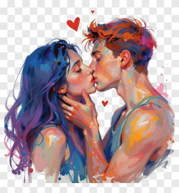Couple Kissing With Hearts PNG