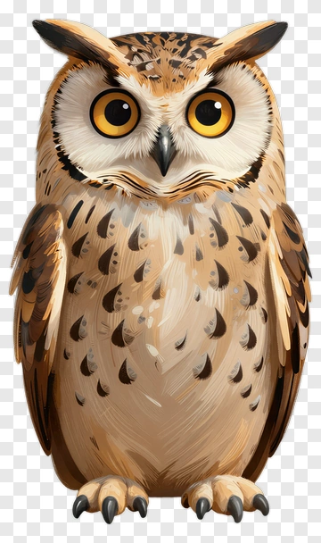 Cartoon Owl With Large Yellow Eyes PNG