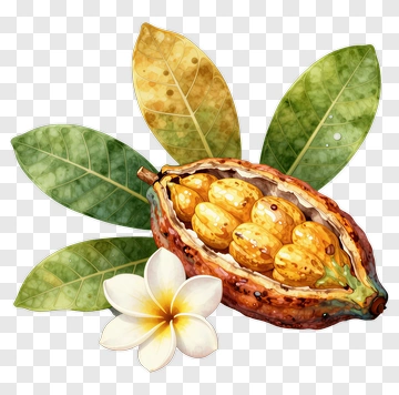 Cocoa Pod With Beans And Frangipani Flower PNG