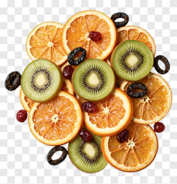 Fresh Orange Kiwi Cranberry Prune Arrangement PNG