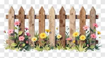 Wooden Fence With Pink And Yellow Flowers PNG
