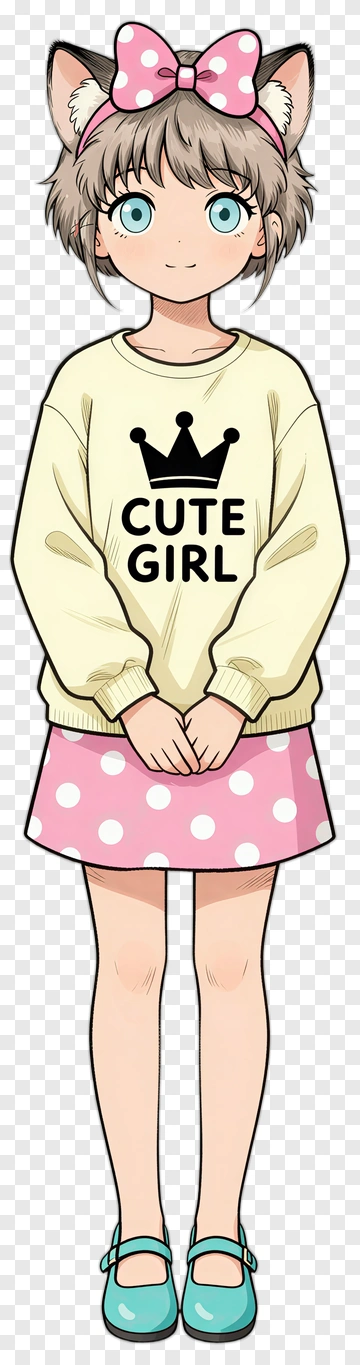 Cute Girl With Cat Ears And Polka Dot Skirt PNG