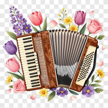 Accordion Surrounded By Spring Flowers PNG