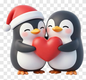 Penguin Couple Holding Heart PNG