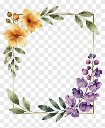 Botanical Frame With Orange And Purple Flowers PNG