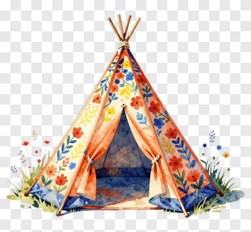 Watercolor Teepee With Floral Pattern PNG