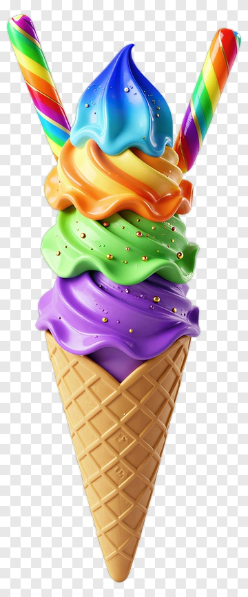 Rainbow Ice Cream Cone With Candy Canes PNG