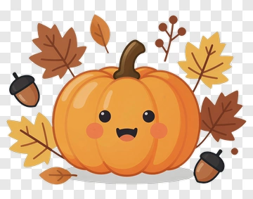 Cartoon Pumpkin With Autumn Leaves PNG