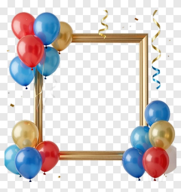 Balloon Decorated Gold Frame PNG