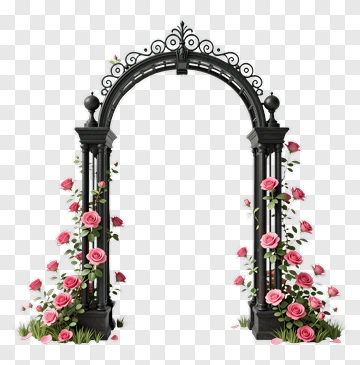 Black Ornate Arch With Pink Roses PNG