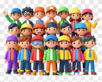 Cartoon Children In Construction Hats PNG