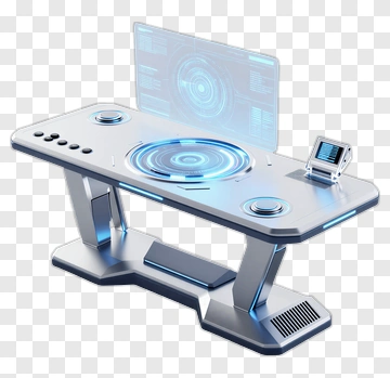 Futuristic Desk With Holographic Display PNG