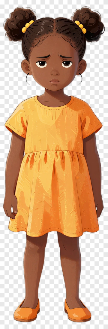 Sad Girl With Orange Dress PNG