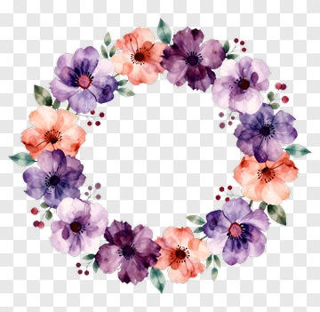 Watercolor Flower Wreath PNG