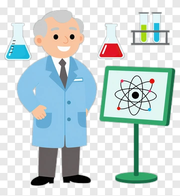 Scientist Explaining Atomic Structure PNG