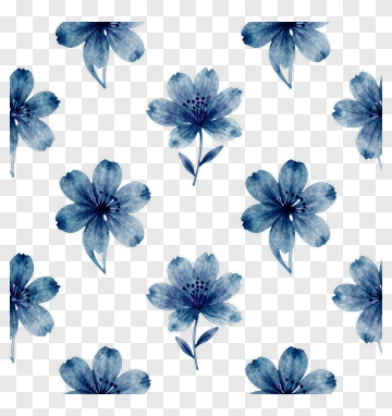 Blue Watercolor Flowers Pattern PNG