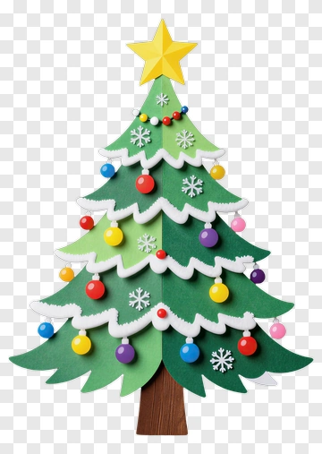 Paper Cutout Christmas Tree With Star And Ornaments PNG
