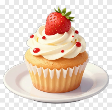 Strawberry Cupcake With Whipped Cream PNG