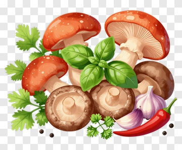 Fresh Mushroom And Herb Arrangement PNG
