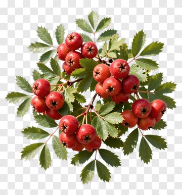 Cluster Of Red Berries With Green Leaves PNG