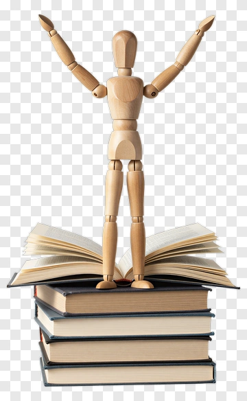 Wooden Mannequin Standing On Books PNG