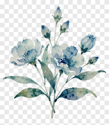 Blue Watercolor Flower Bouquet PNG