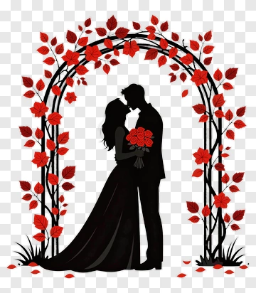 Couple Kissing Under Floral Arch PNG