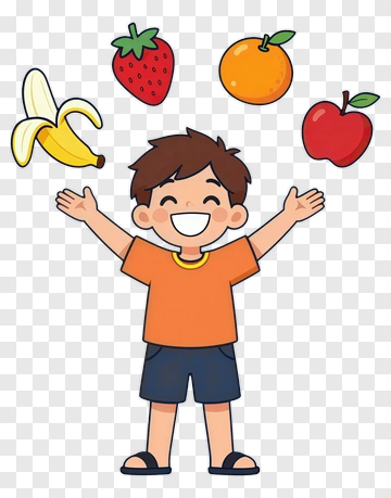 Child Juggling Fruits PNG