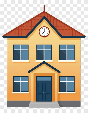 School Building With Clock PNG
