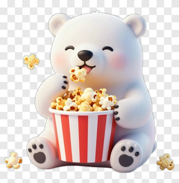 Polar Bear Enjoying Popcorn PNG
