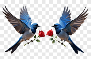 Two Blue Birds With Red Roses PNG
