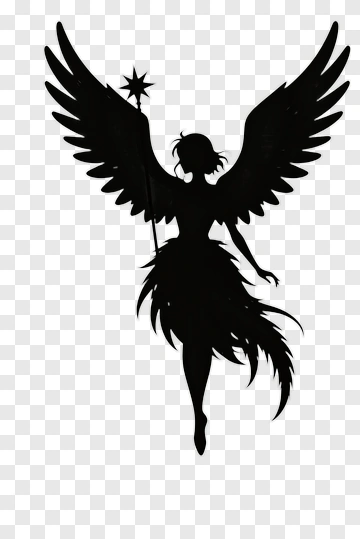 Black Silhouette Angel With Wings PNG