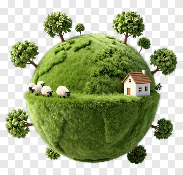 Green Earth With House And Sheep PNG