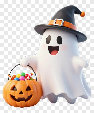 Cute Halloween Ghost With Candy PNG