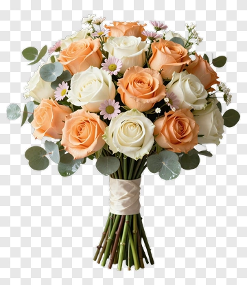 Orange And White Rose Bouquet With Eucalyptus PNG