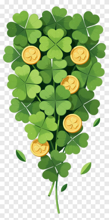 Four Leaf Clover With Gold Coins PNG