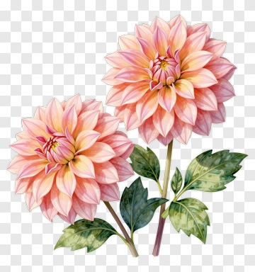 Pink Dahlia With Green Leaves PNG