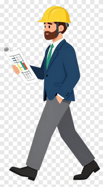 Construction Worker Walking With Blueprint PNG