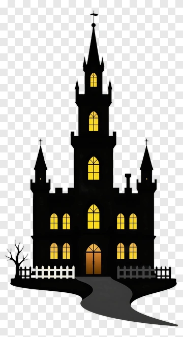 Black Castle With Yellow Windows PNG