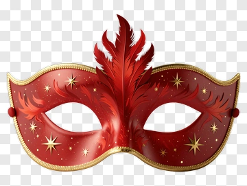 Red Mask With Feather And Star Decorations PNG