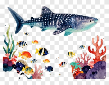 Whale Shark Swimming Among Coral PNG