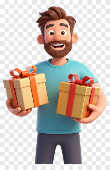Man Holding Two Gift Boxes PNG
