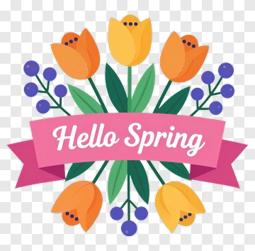 Hello Spring Floral Design PNG
