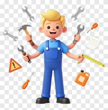 Happy Cartoon Mechanic With Tools PNG
