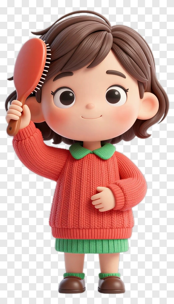 Cute Girl Brushing Her Hair PNG