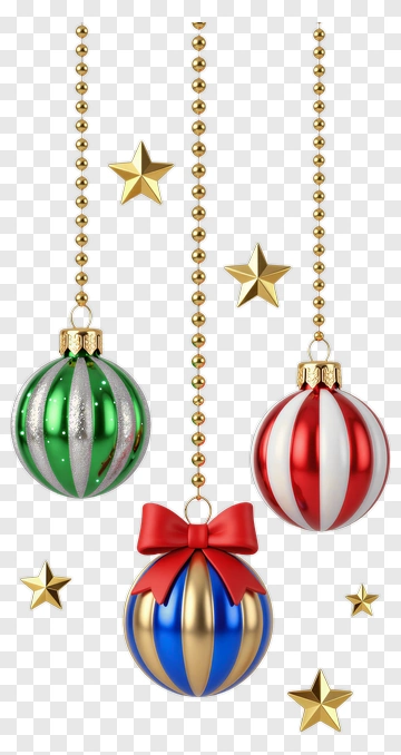 Three Christmas Ornaments With Gold Stars PNG