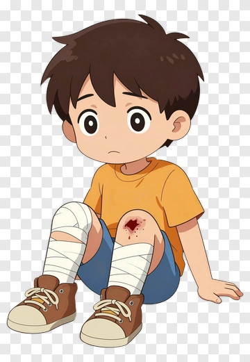 Cartoon Child With Injured Knee PNG