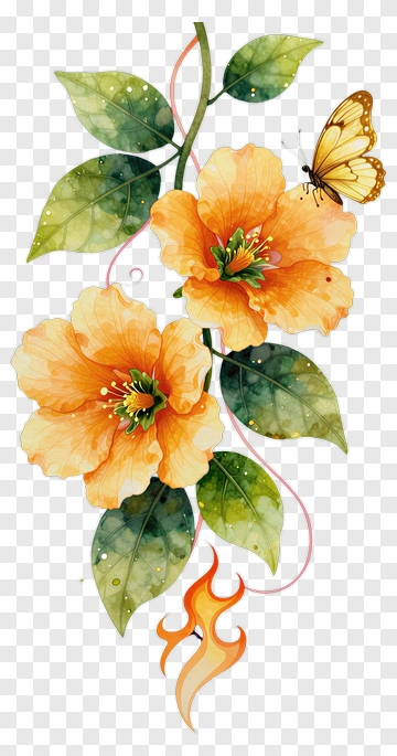 Watercolor Floral Design With Butterfly PNG